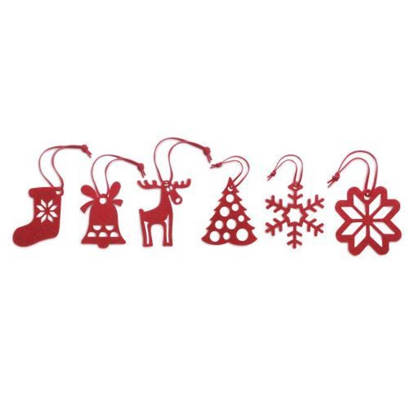 Sada 6 červených plstených ozdôb Sada 6 červených plstených ozdôb